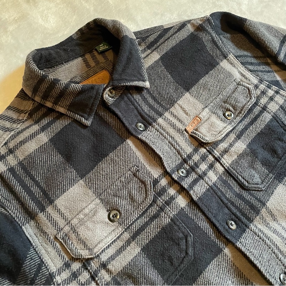 Orvis Sz S Heavy Flannel Plaid Shirt Camp Jacket Men 4 Pockets 100% Cotton